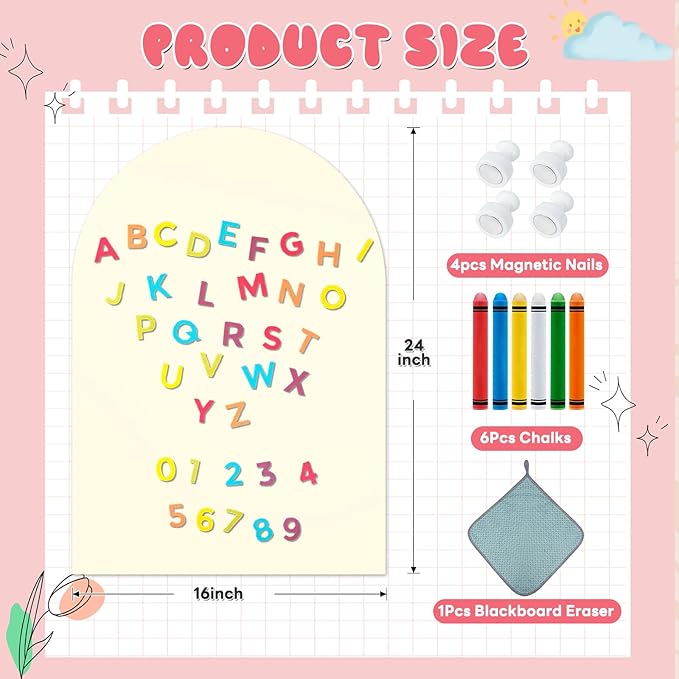 Magnetic Wall Decal for Kids,32x40 Inch Arched Magnetic Chalkboard for Wall,Suitable for Home Decoration Wallpaper and Children's Game Room (Yellow, 16x24 Inch)
