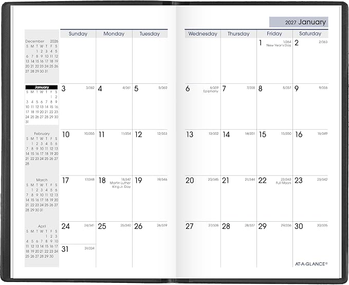 AT-A-GLANCE 2027 Planner, Monthly, 14-Month Dec-Jan, 3.5" x 6", Pocket Size, Unruled Daily Blocks, DayMinder, Black (SK530027)