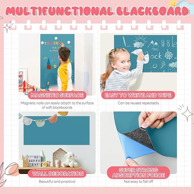 Magnetic Wall Decal for Kids,32x40 Inch Arched Magnetic Chalkboard for Wall,Suitable for Home Decoration Wallpaper and Children's Game Room (Cyan, 16x40 Inch)