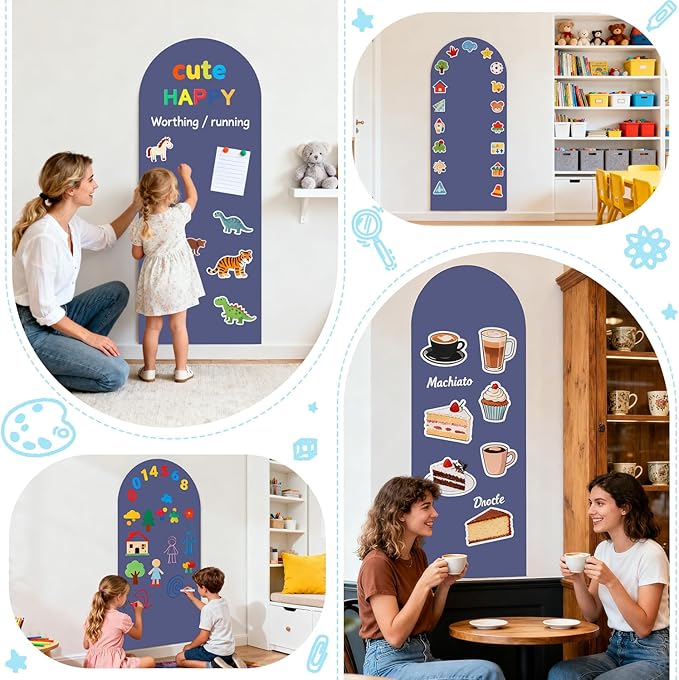 Magnetic Wall Decal for Kids Dusty Blue Magnetic Chalkboard for Wall 39.3x17.5 Inches Arch Wall Decal Sticker Sheets Peel and Stick Chalk Board Roll with Chalks for Playroom Classroom