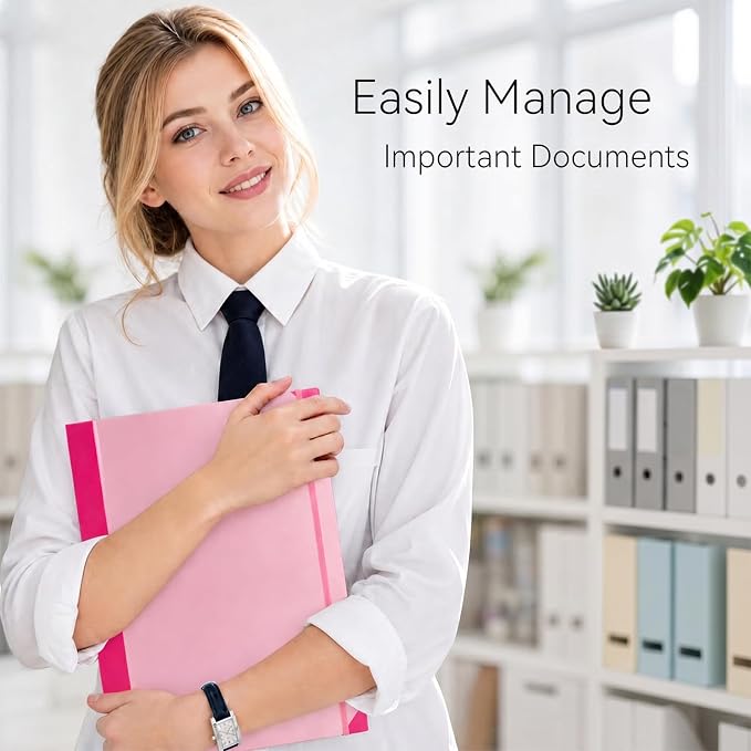 Important Document Organizer, File Folder with Labels and 12 Pockets, Expanding Storage Folder for Family Emergency Binder, Life Binder Organizer for Photos and Letters, Pink