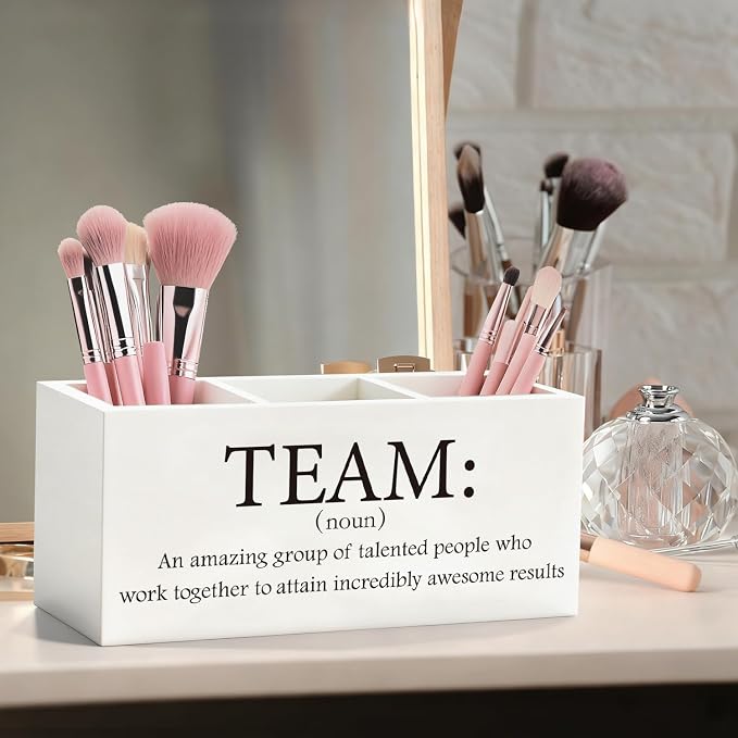 Team Gifts Pen Pencil Holder, Team Gifts for Coworkers Employees Wood Desk Organizer and Accessories, Coworker Gift Pen Holder Desk Organizer for Office Tabletop