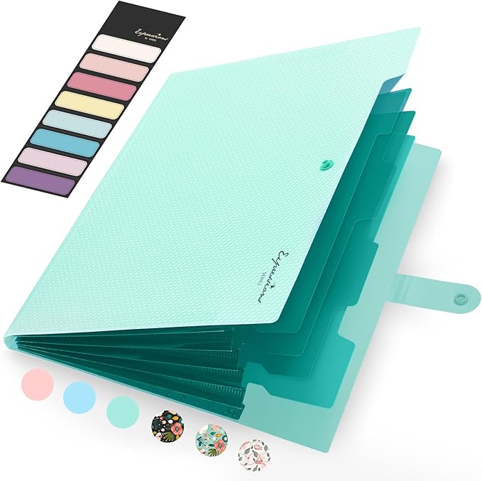 Sooez School Supplies File Folder, Letter Size Accordion File Organizer, Expanding File Folder for Document, Portable Paper Organizer for Office-Green
