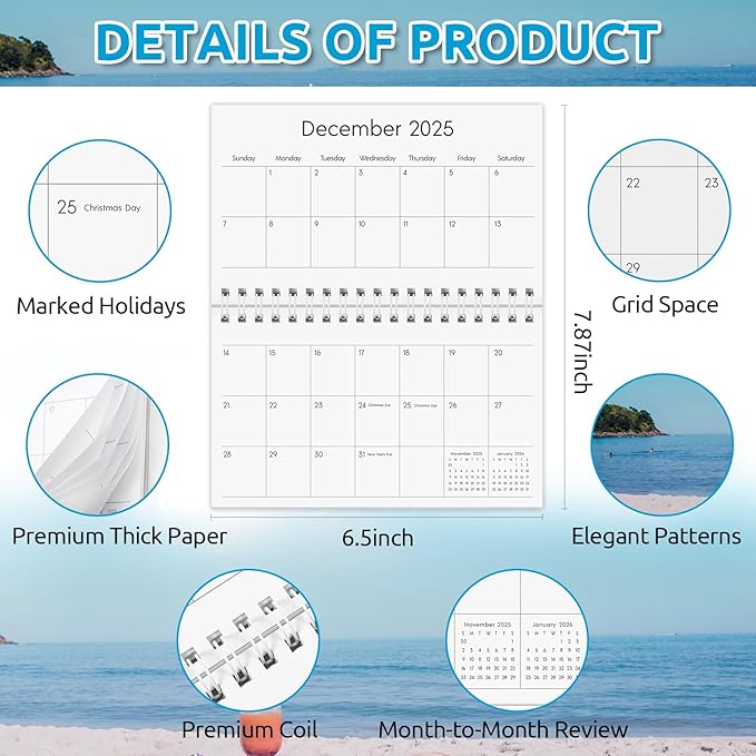 KONVINIT Pocket Calendar 2025-2027, Small Pocket Calendar 2026 for Purse - 3.5”×6.5” - Runs from July 2025 until December 2027, 2026 Monthly Planner with Coil for Organizing