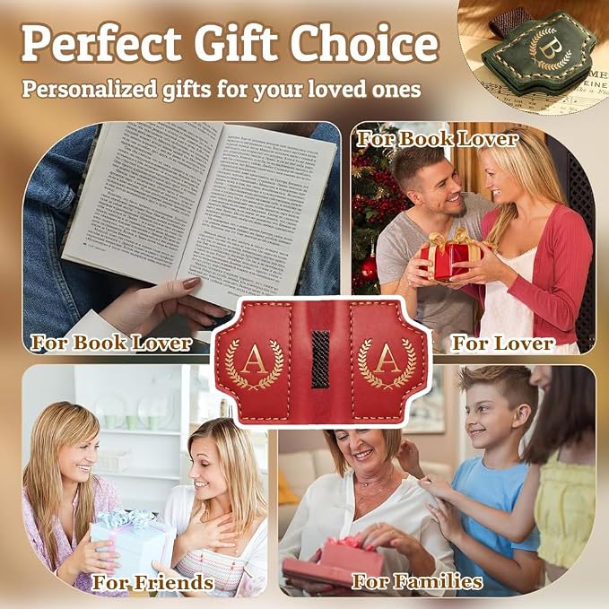 Personalized Mark Bookmark with Pen Holder, Leather Magnetic Book Marker 26 Letters,Custom Initials Page Marks, Gifts for Book Lovers Readers Men Women (Brown, C)