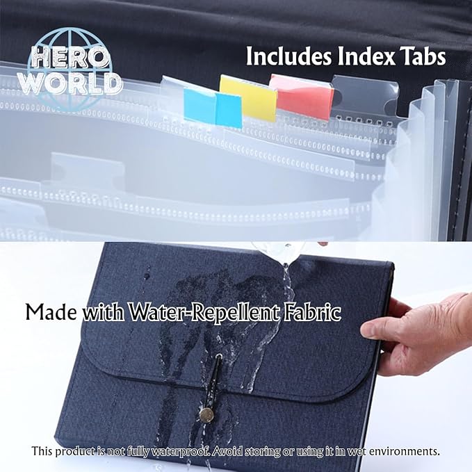 Fabric Expanding File Folder Document Organizer A4 13Pocket Indexed File Case (Denim Blue)