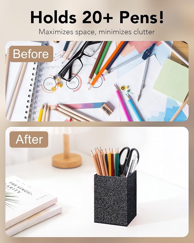 Black Glitter Acrylic Pen Holder, Acrylic Makeup Brush Storage Organizer, Pencil Pen Holder for Desk, Modern Desktop Accessories for Office School Home Supplies