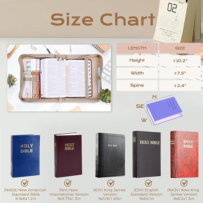 XKDOUS Bible Cover Case for Women, Leather Bible Bags with Study Supplies Journaling Kit, Gold Foiled Carrying Case Large Church Book Holder with Handle, Christian Gifts for Lady