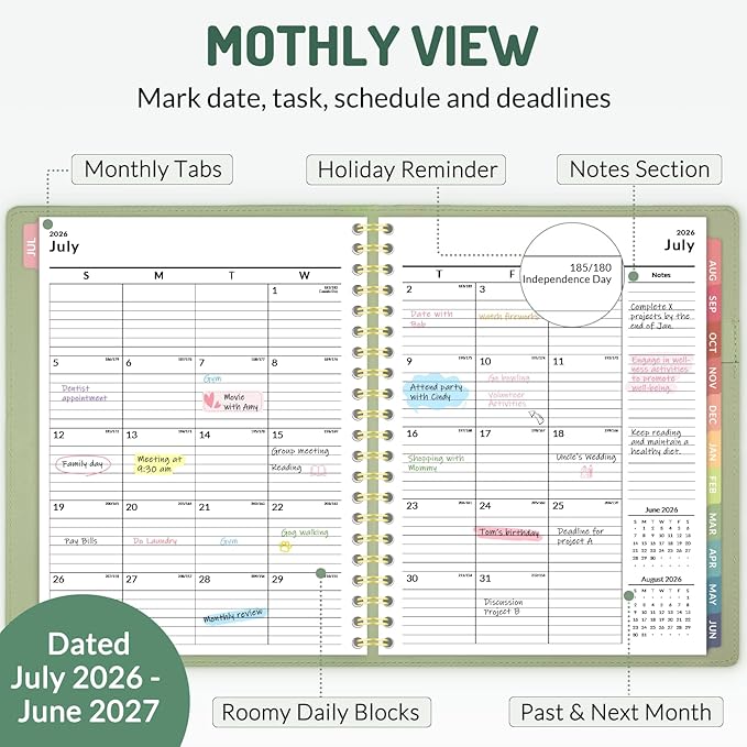 Forvencer Planner 2026-2027, Academic Planner Weekly & Monthly, Vegan Leather Cover Calendar Planner, July 2026 - June 2027, 8.5" x 11", Daily Agenda with Tabs, Student Teacher Planning Organizer