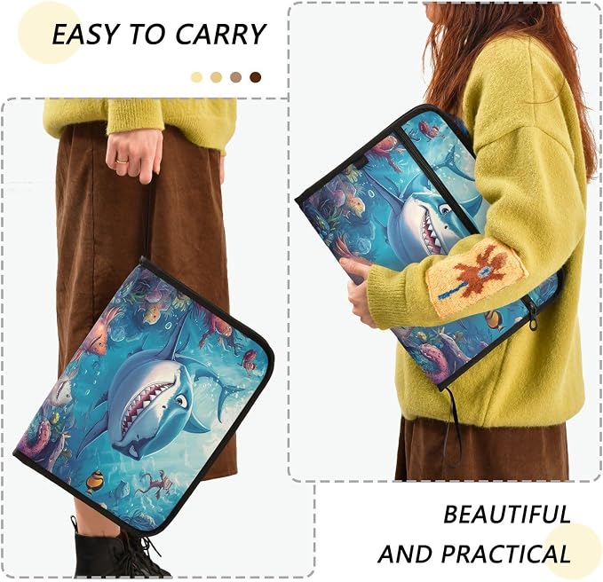 Cartoon Shark in Ocean Accordion File Organizer Expanding Document Folder with 13 Pockets Portable File Folder for A4 Letter Size