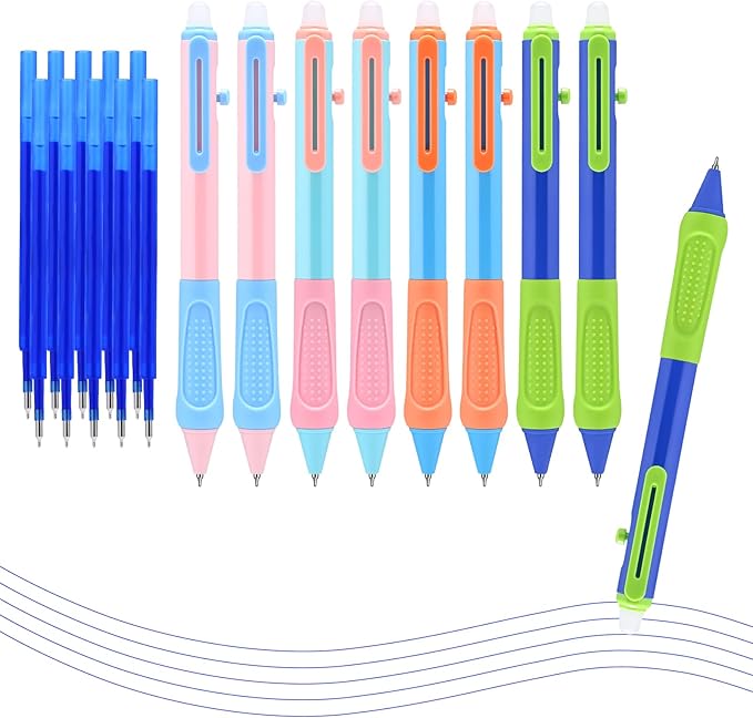 Temiary 8 Pcs Aesthetic Retractable Erasable Gel Pens & 10 Pcs Extra Refills, Ink Pen with Eraser, 0.5 mm Fine Point Smooth Writing for Students School Office Supplies (Blue Ink)