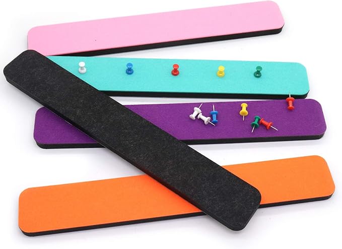 Felt Bulletin Board Bar Strip 0.5 Inch Thick Self-Adhesive Pin Board Bar 13 Inch in Length with 14 Pushpins, 5 Colors Bars