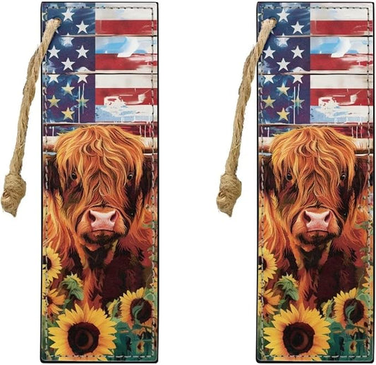 Bookmarks for Women Teacher Cow American Flag Sunflower Bookmarks for Women Readers Book Lovers Page Markers for Students Teachers Reading