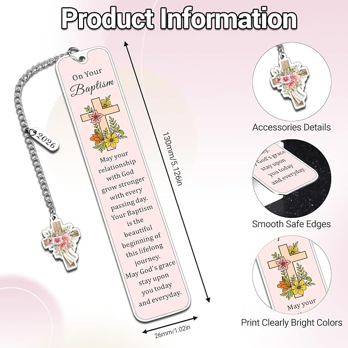 Baptism Gifts for Teen Girl Women 2026 - Christian Bookmarks Baptism Gifts for Girls 8-10, Religious Bookmarks Catholic Baptismal Christening Gift for Girls, Easter Basket Stuffers for Teens Adults