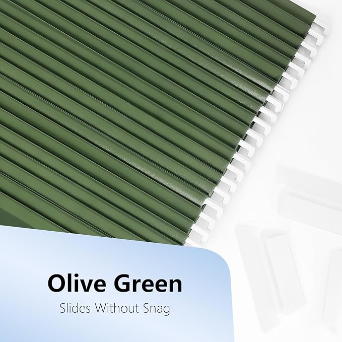 Plastic Hanging File Folders, 24 Pack Olive Hanging Folders，Letter Size with 1/5-Cut Tabs, Strong for Bulk Files, Documents and Paper, Office & Home Filing