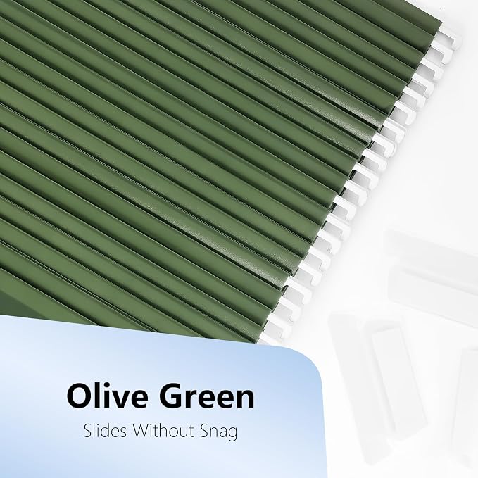 Plastic Hanging File Folders, 36 Pack Olive Hanging Folders，Letter Size with 1/5-Cut Tabs, Strong for Bulk Files, Documents and Paper, Office & Home Filing