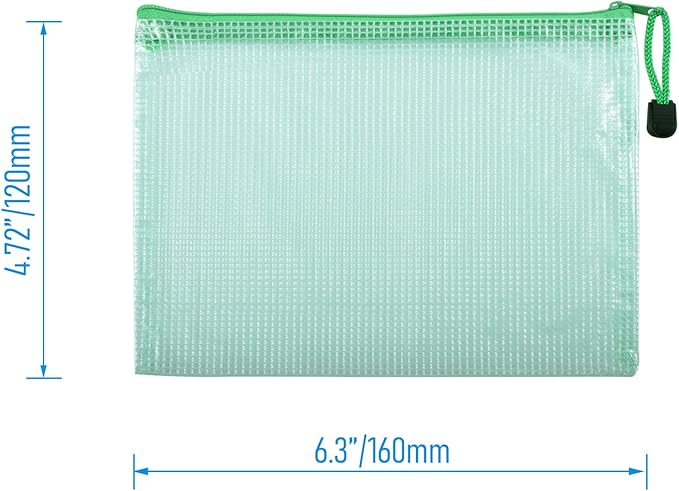 6 Pcs 4.72" x 6.3" A6 Sizes Mesh Zipper Pouch Bags, Mesh Bags with Zipper，Waterproof Clear Document Pouch for Organization Puzzles Travel, Office, Classroom Organization, A6 Green
