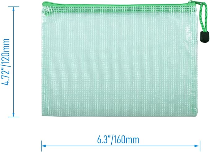 6 Pcs 4.72" x 6.3" A6 Sizes Mesh Zipper Pouch Bags, Mesh Bags with Zipper，Waterproof Clear Document Pouch for Organization Puzzles Travel, Office, Classroom Organization, A6 Green