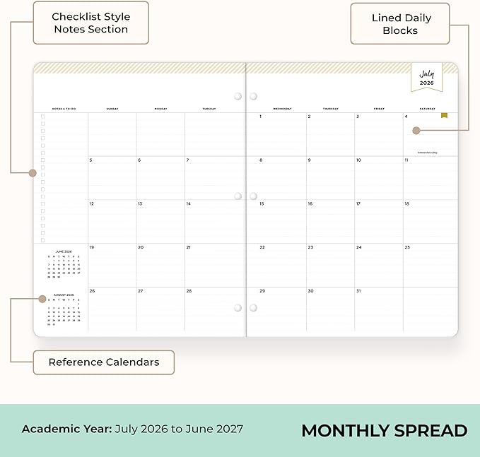 Blue Sky Day Designer 2026-2027 Monthly Academic Year Teacher Planner Calendar, July 2026 - June 2027, 8.5" x 11", Coated Paper Cover, Stapled Binding, Swiss Dot Blush