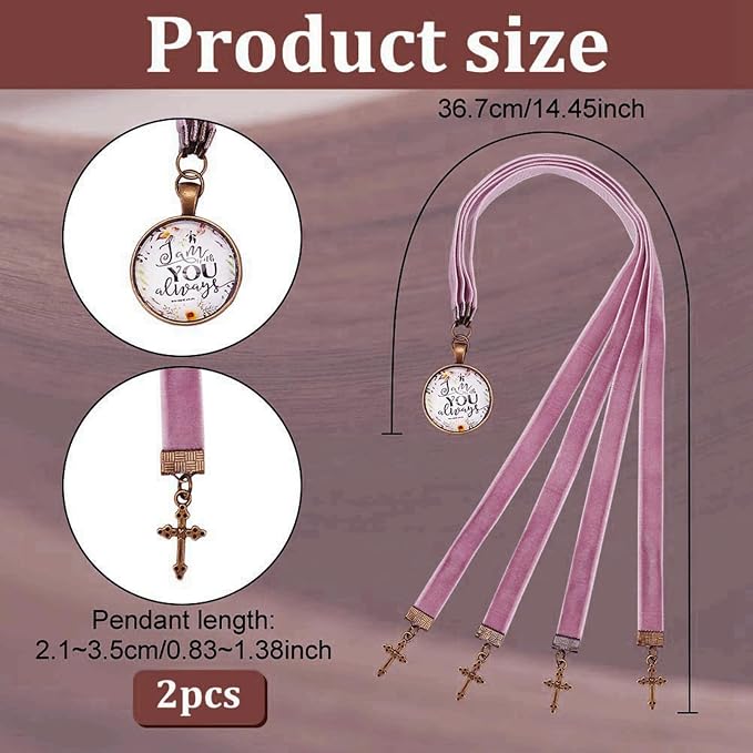 FINGERINSPIRE 2 PCS Velvet Ribbons Bible Bookmarks 14.45" Bible Bookmarks with 4 Velvet Ribbons Book Marks with Alloy Cross Pendant Multi-Strand Bookmarker Bible Bookmarks for Women Men Book Lovers