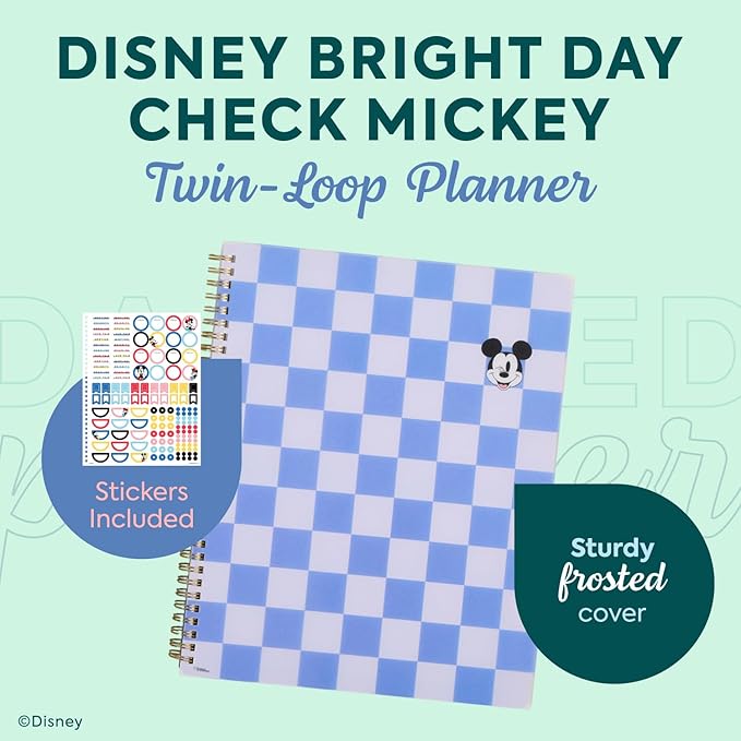 Organized by Happy Planner Disney Dated 12-Month Disc Bound Planner, Jul. 2026–Jun. 2027, Big Size, Dashboard Layout, Twin-Loop Binding, 3 Extra Months, 1 Sticker Sheet, 8.5" x 11", Bright Day Check Mickey