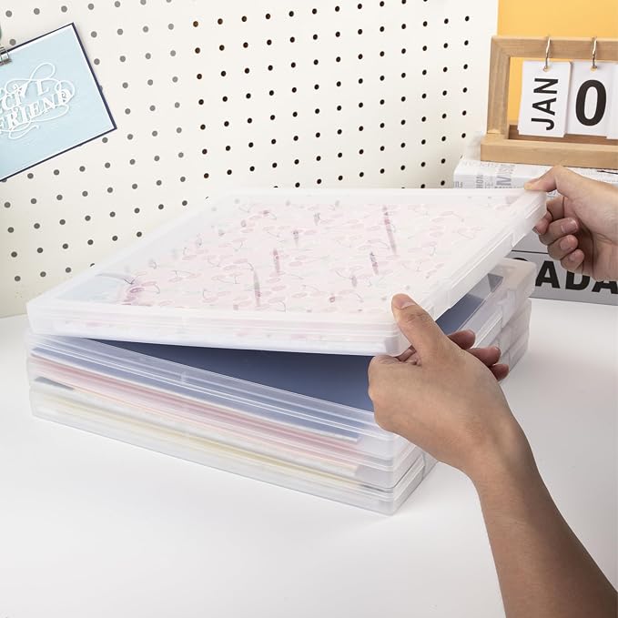 12x12 Paper Storage, 4 Pack Stackable Scrapbook Paper Containers Storage, Art Supply Storage Organizer, U-Shaped Locking Mechanism, Ideal for Office, Home, and School Document Organizer