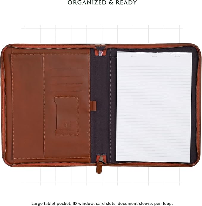 OLDE YORK Leather Padfolio — Leather Binder Portfolio for Men, Padfolio for Men & Women — 100% Authentic Top-Grain Leather (Light Brown)