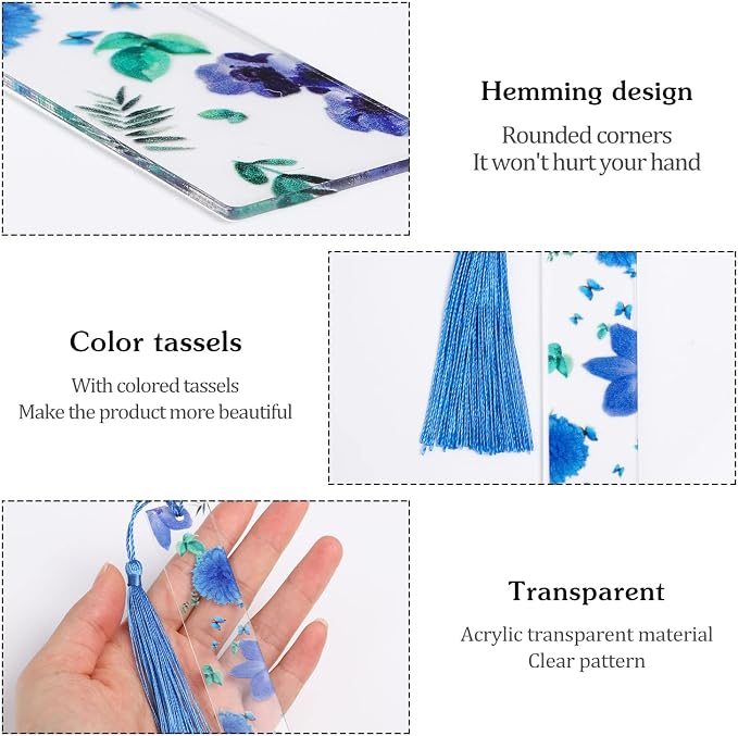 10Pcs Flower Resin Bookmark Transparent Floral Bookmarks for Women Cute Bookmarks Flower Page Marker with Tassels, Gifts for Book Lovers, Women, Kids
