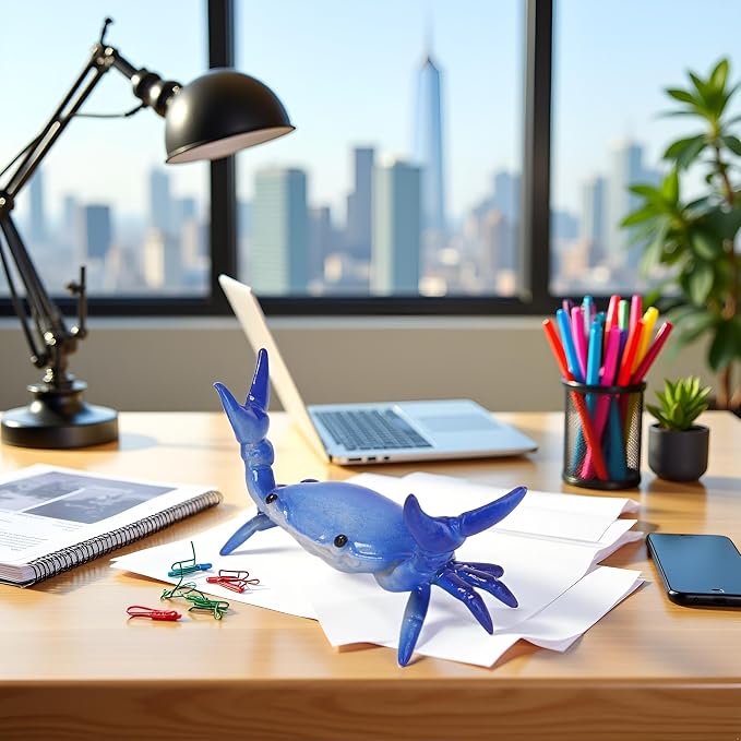 Dark Blue Funny Crab Pen Holder, Weightlifting Crab Desk Stand Bracket Storage Rack for Storage Office Display ncil Holders and Holders Decorations, Desk Accessories and Workspace Organizers