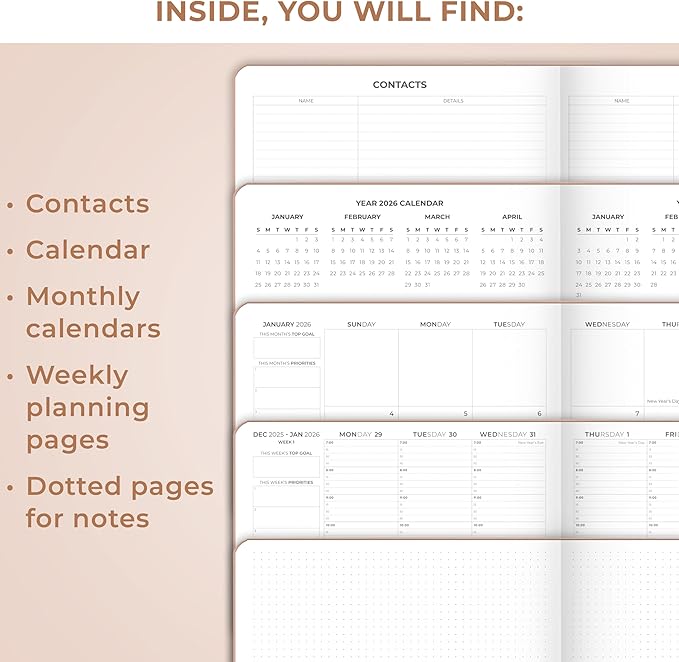 Clever Fox Appointment Book Dated Jan 2026-Jan 2027 – Hourly Schedule Planner with 15-Minute Increments – Time Box Planner for Daily Work & To-Dos – Hardcover, 8.3x11″ (Rose Gold)