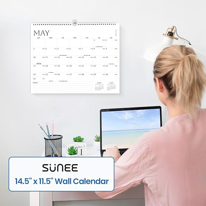 SUNEE Wall Calendar 2026 21 Months Apr. 2026 - Dec. 2027, 14.5"x11.5" Big Grid Hanging Calendar with Note for Organizing & Planning, Monthly Calendar 2026-2027 with Last Month and Next Month, White
