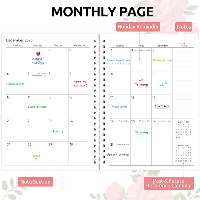 KONVINIT 2026-2027 Monthly Planner, 30 Months Calendar 2025 Planner - Runs From July 2025 Until December 2027-5.9'' x 8.4'' - Pink Monthly Planner 2025-2027 for Office Supplies
