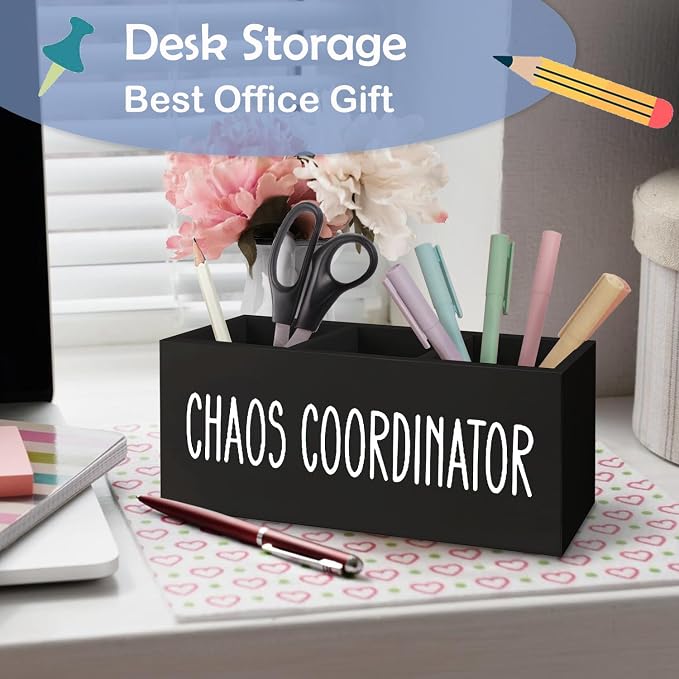SNNDER Chaos Coordinator Gifts Pen Holder for Desk, Appreciation Thank You Gifts for Teachers Mentors Leader Boss Coworkers Managers Wooden Pen Pencil Holder Organizer for Office Desk Accessories