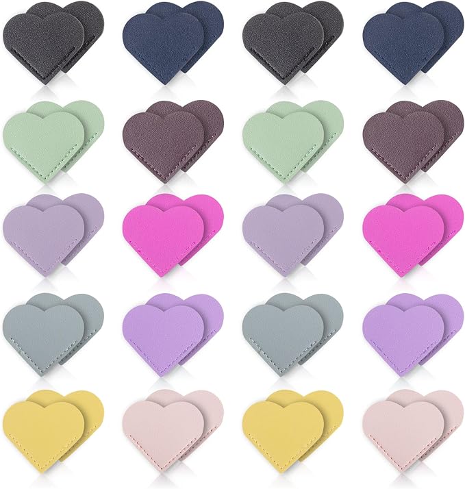Sabary 40 Pcs Leather Heart Bookmarks Corner Bulk Page Markers for Women Teachers Students Book Lovers Cute Heart Shape Reading Gifts for Back to School Office Home Supplies(Stylish Color)