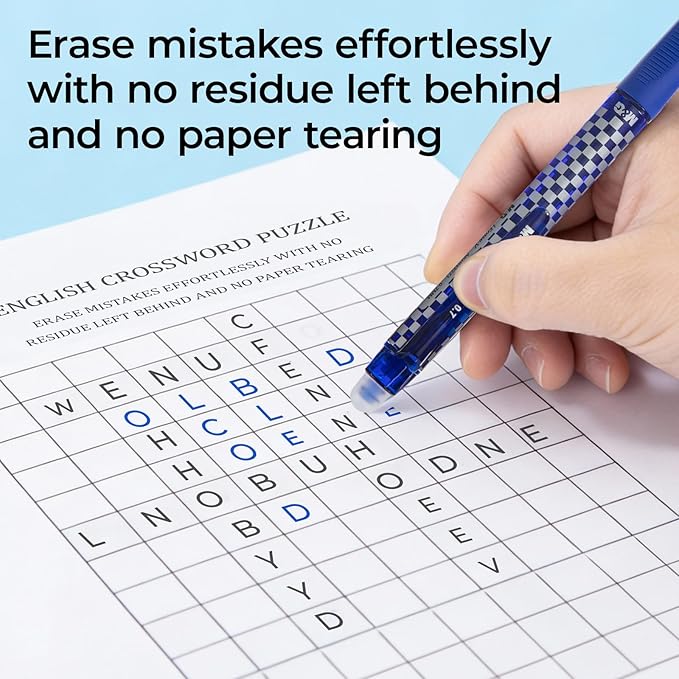 M&G Erasable Pens, 6 Pcs Blue and Black Ink Medium Point 0.7mm Black Ink Eraserable Gel Pens for School, Journaling, & Office Writing Crossword Puzzles