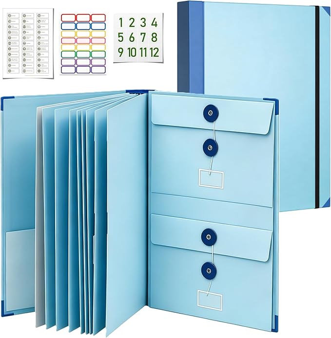 Important Document Organizer for Family Records, Home Filing System with Tabs and Pockets for Passport, Birth Certificate, Insurance Policies, Legal Documents and Important Papers(Blue)