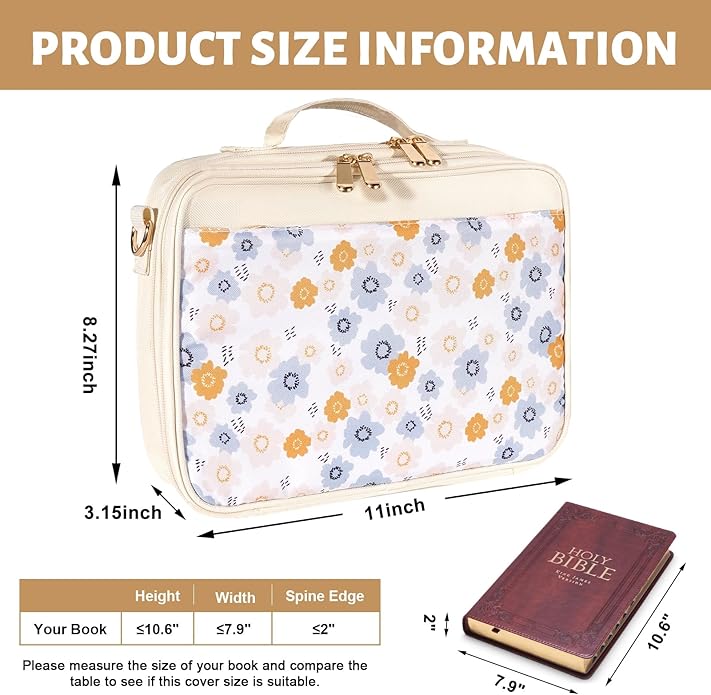 Bible Bag for Girls with 2 Separate Compartments, 600D Oxford Durable case, Fits up to 10.6” Bible, Floral Gift | Two Compartments