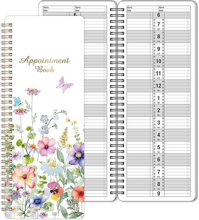 Salon Appointment Book - 11.5" x 4.7", 2 Columns, Undated, 6 AM - 9 PM, Professional Daily Planner, Twin-Wire Binding, 200 Pages, Hourly Planner for Office, Home, or Hair Stylist
