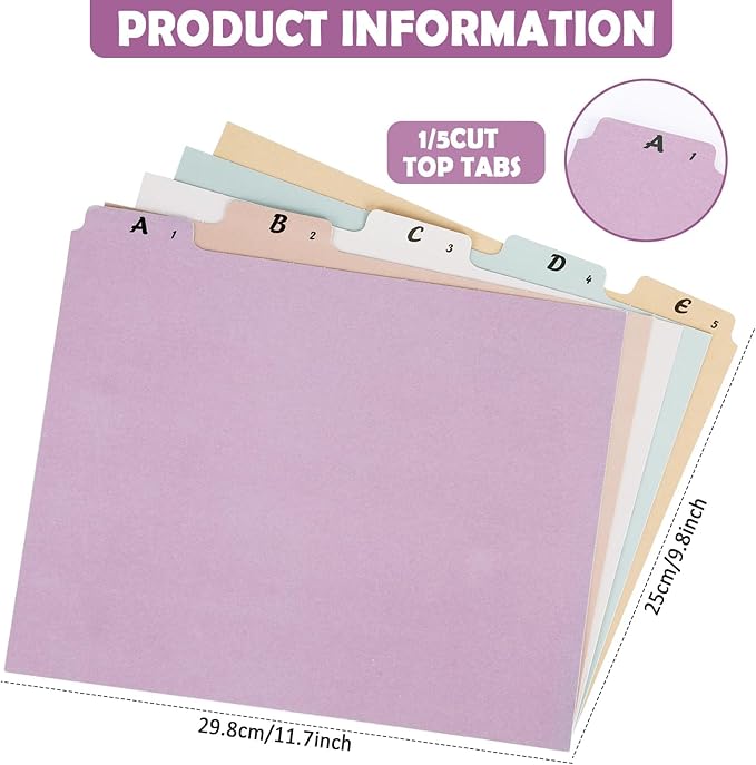 1 Set 25 Alphabet File Dividers A-Z Top Tab File Guides Letter Size 1/5 Cut Tab Manila Alphabetical File Organizer File Cabinet Dividers for Work Office Home School and Desk Organizer(Vintage)