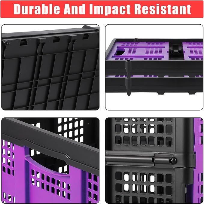 Heavy Duty Collapsible Storage Crate 55L – Stackable Collapsible Plastic Bin with Handles – Multi-Purpose Organizer for Home, Kitchen, Garage, Office, Camping – Extra-Thick Design – Purple