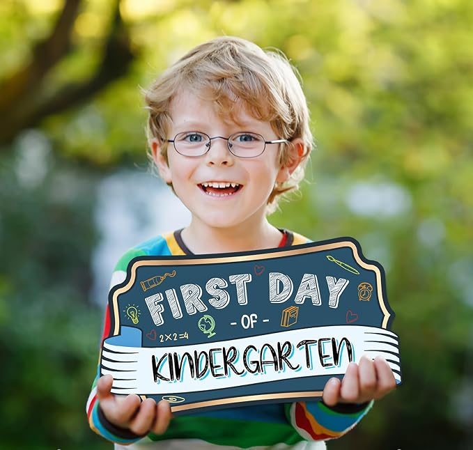JUESMOS First & Last Day of School Sign Double Sided First Day of Kindergarte Chalkboard Style Photo Prop Signs Back to School Gifts for Kids Girls Boys Reusable First Day of Kindergarten Photo Props
