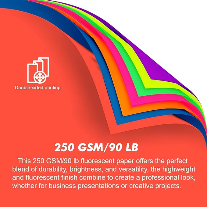 Poster Board 16X24 Inches,56 Sheets Neon Paper 7 Color Fluorescent Paper Bright Cardstock 250 GSM/90 lb Heavyweight Projects School Science Fair Event Displays and Business Presentations