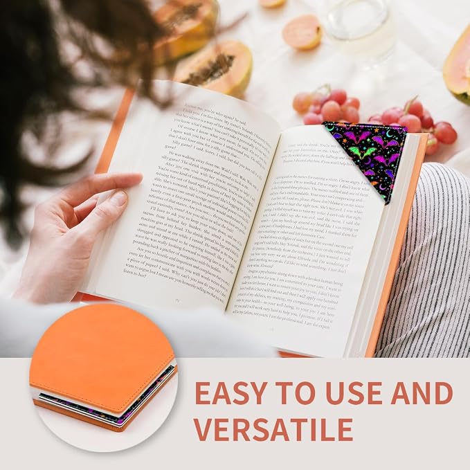 Cute Leather Bookmarks, Fun Triangle Making Corner Bookmark, Book Accessories for Reading Book Lovers, Unbreakable Page Markers for Women Men Cute Colorful Bats