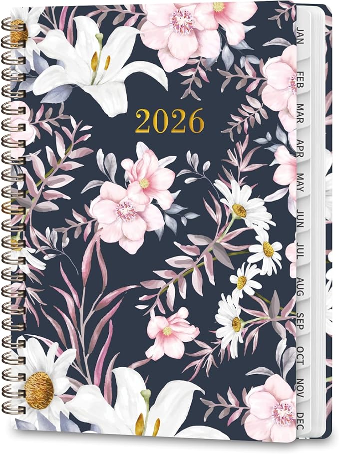2026 Planner, Weekly and Monthly Calendar Planner, Academic Daily Agenda (Jan 2026 - Dec 2026), Hardcover Planning Notebook for Office Accessories and School Supplies, Elegant Florals