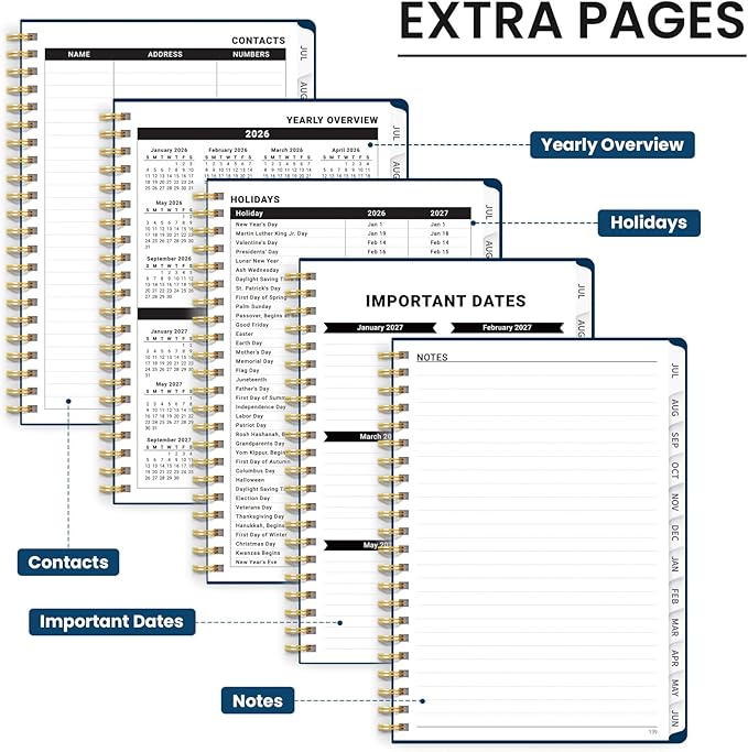 Planner 2026-2027 for Women & Men, Academic Monthly and Weekly Calendar Planner, Jul 2026 - Jun 2027, A4 (8.5" x 11"), Teacher Student Planning Book with Tabs, Ideal for Office School Supplies - Navy Blue