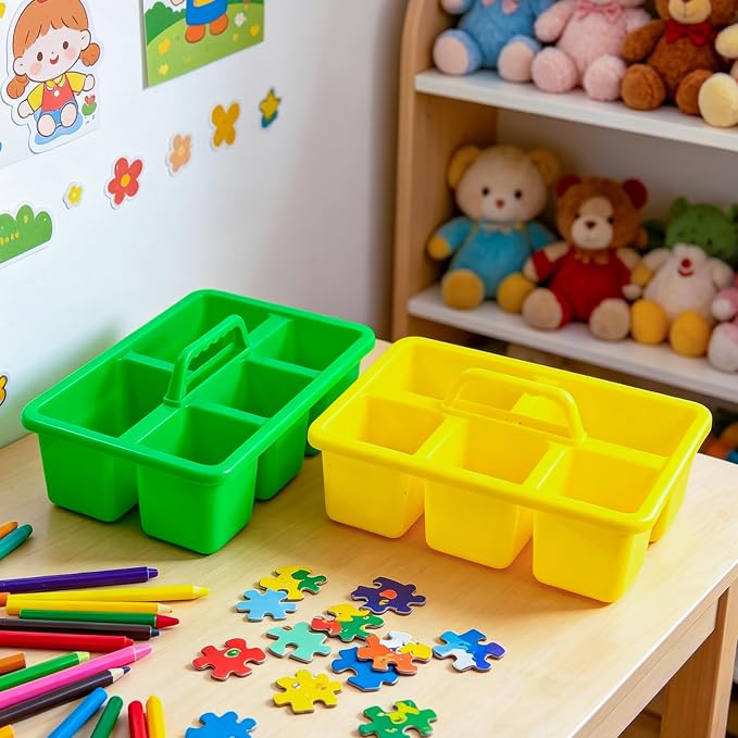 6PC Classroom Caddy, 7.87 x5.9x 3.35 Inches,5 Compartment Small Caddy with Handle, Craft Art Caddies for Pencil, Crayon, Marker, Home, Office, School Supplies