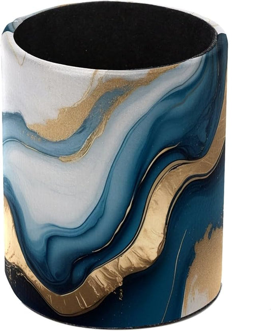 Blue Gold Marble Pen Holder Pencil Organizer Cute Pencil Cup Desk Decor Makeup Brush Holder PU Multifunctional Office Supplies for Home Classroom School