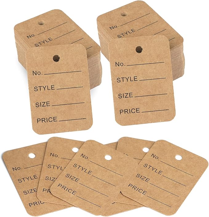 jijAcraft 1000Pcs Price Tags, Brown Clothing Tag for Retail, Small Kraft Paper Tag for Labeling Price, Size, Number, Writable Price Tags for Business Supplies Selling Jewlry, Clothes (1.9" X 1.4")