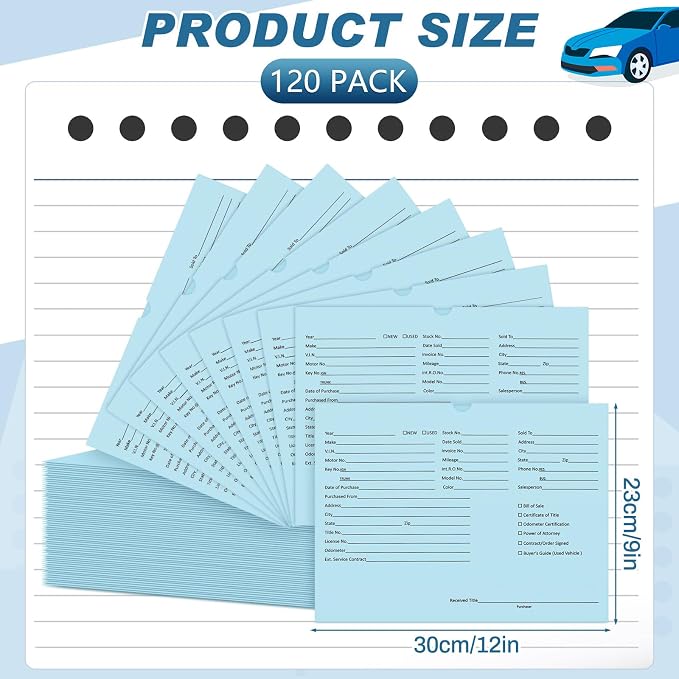 Watersay 120 Pcs 9 x 12 In Vehicle Dealer Jackets for Car Sales 32lb Colored Printed Deal Envelopes Dealership Supplies File Jackets Automotive Folders for Car Dealerships (Classic,Baby Blue)