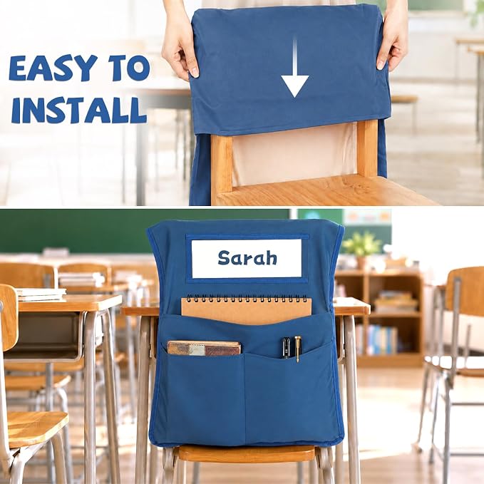 24pcs for Classroom 16.3x19.7inch Classroom Chair Pockets with Name Tag 3 Pockets Chair Organizer for Teacher Student School Office(Boho)